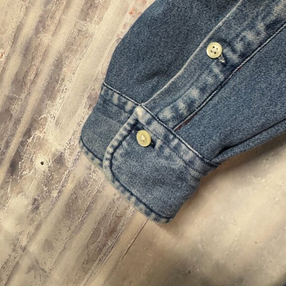 Rare Vintage 90s Polo Ralph Lauren Men's Plaid Flannel Lined Denim Shirt size L - Picture 6 of 10